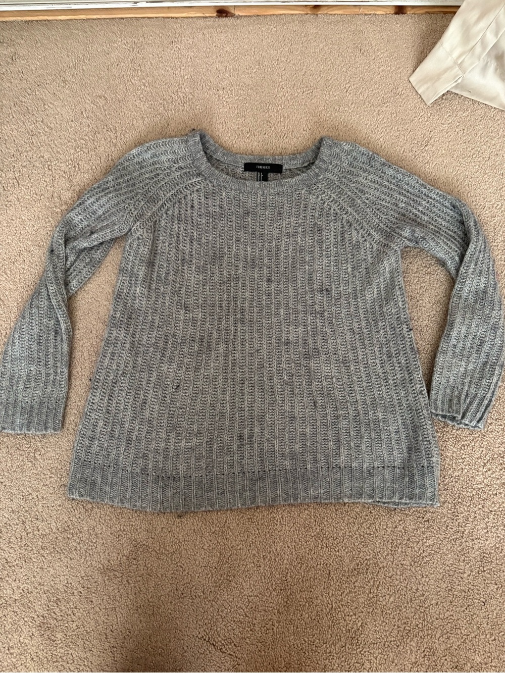 Women's Gray Rib-Knit Crewneck Sweater